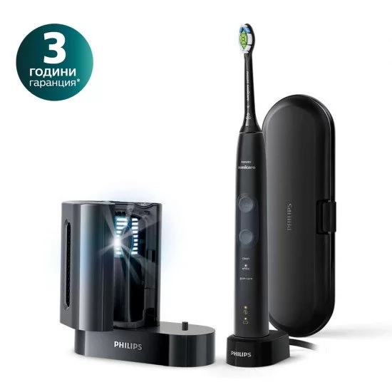Philips Sonicare Звукочестотна четка за зъби ProtectiveClean 5100 + UV санитайзер, черна HX6850/57 - Image 1